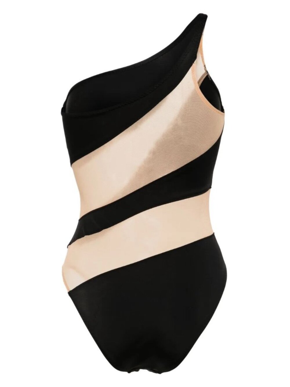 Norma Kamali Swimsuit One-shoulder Black Mesh Sz L Stripe